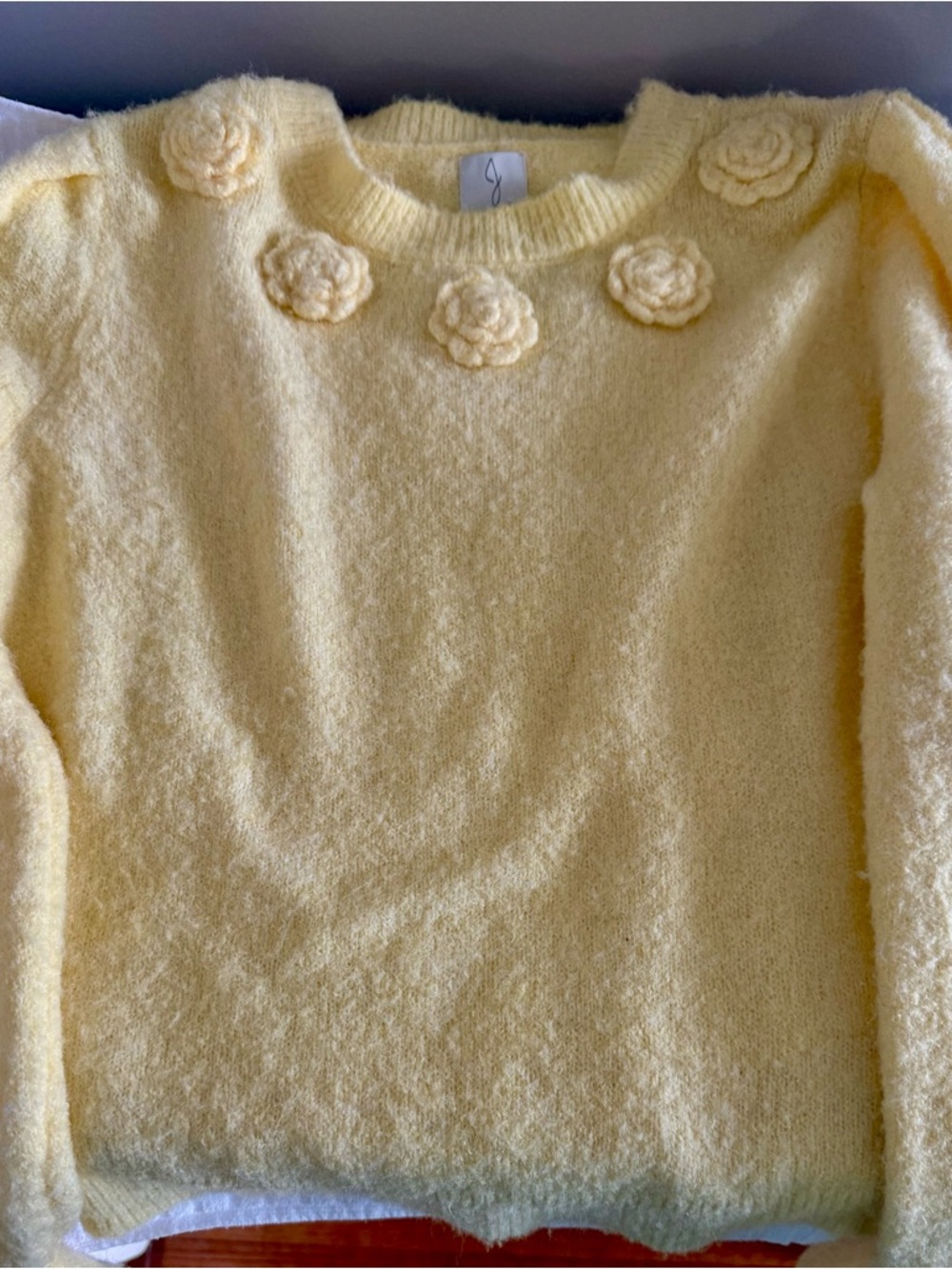 Joie Pale Yellow Floral-Appliqué Crewneck Sweater